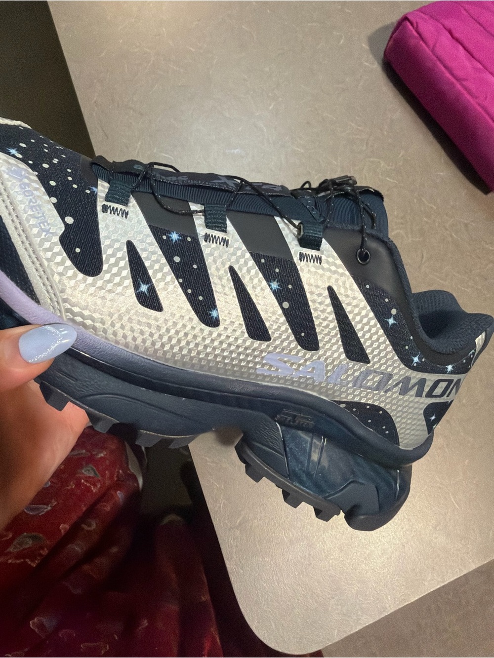 SALOMON × atmos XT-4 OG GORE-TEX Carbon Silver Cosmic Sky Trail Sneaker NWOT - Picture 2 of 10
